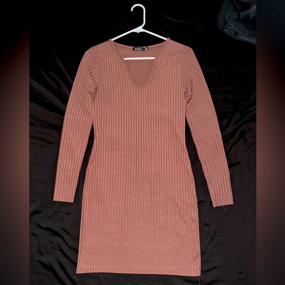 Brown Long Sleeve Boohoo Mini Dress🤎